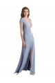 Plunging V-Neck Cap Sleeves Stretch Crepe Bridesmaid Dress / Prom Dress with Front Slit Melbourne