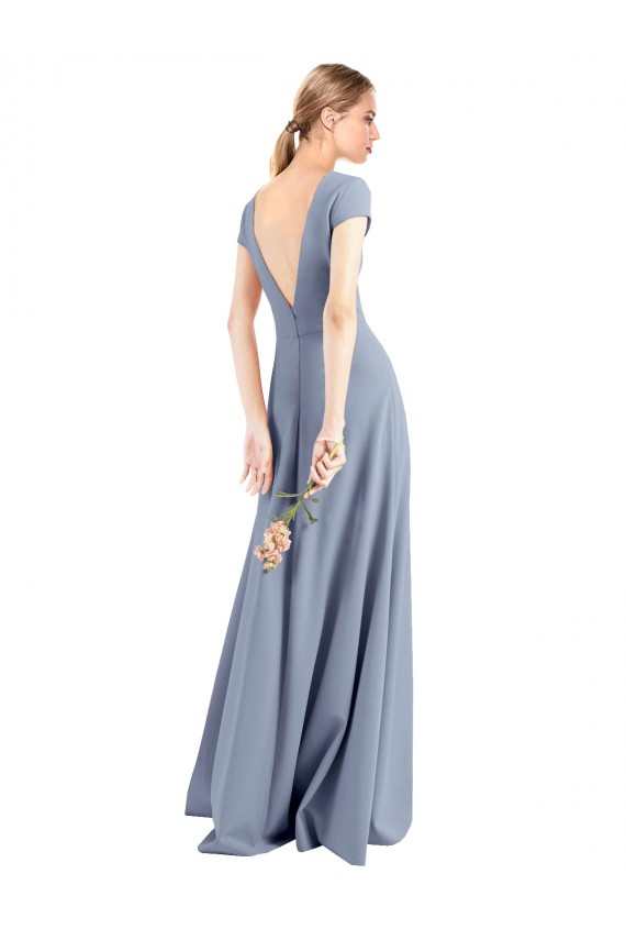 Plunging V-Neck Cap Sleeves Stretch Crepe Bridesmaid Dress / Prom Dress with Front Slit Melbourne