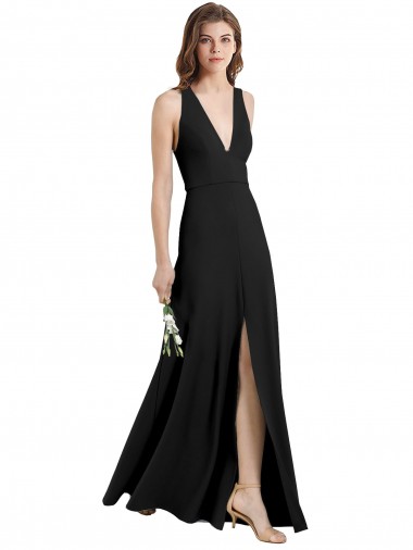 Sleek Halter V-Neck Long A-Line Stretch Formal Crepe Bridesmaid Dress / Prom Dress with Front Slit Melbourne