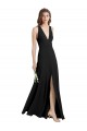 Sleek Halter V-Neck Long A-Line Stretch Formal Crepe Bridesmaid Dress / Prom Dress with Front Slit Melbourne