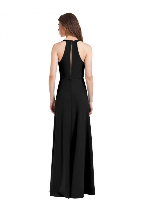 Sleek Halter V-Neck Long A-Line Stretch Formal Crepe Bridesmaid Dress / Prom Dress with Front Slit Melbourne
