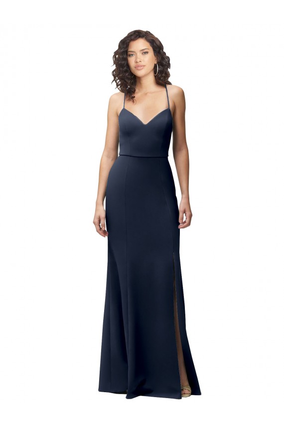 Sweetheart Fit and Flare Stretch Formal Crepe Bridesmaid Dress / Prom Dress with Side Slit and Strappy Back Melbourne