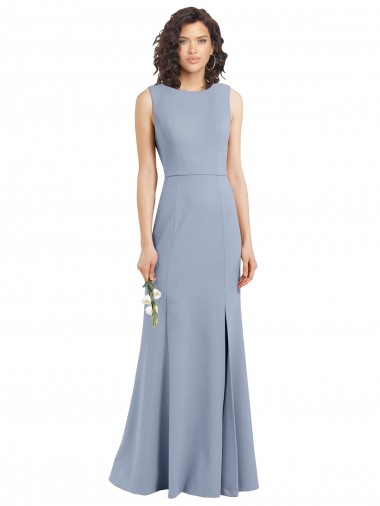 Shop Boat Neckline and Sleek Fit and Flare Crepe Bridesmaid Dress with Keyhole Back Melbourne