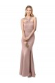 Long Floor Length High Neck Fit and Flare Stretch Crepe Bridesmaid Dress / Prom Dress with Side Slit Melbourne