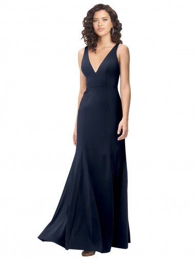 Shop Classic V-Neck Long Stretch Formal Crepe Bridesmaid Dress / Prom Dress with V-Back Melbourne