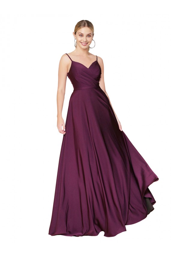 High Neck Spaghetti Straps Long V-Back Formal Crepe Bridesmaid Dress / Prom Dress Melbourne