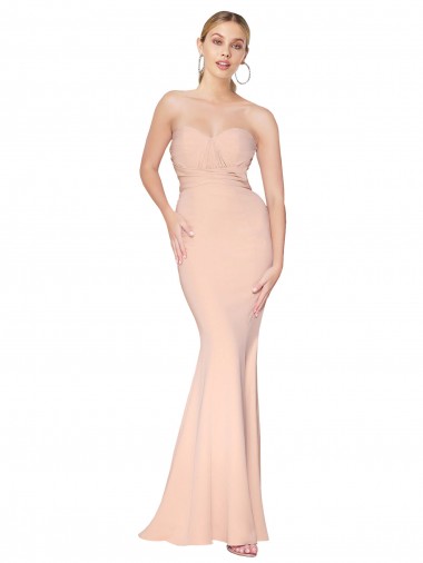 Shop Sweetheart Shirred Neck Long Floor Length Formal Crepe Bridesmaid Dress / Prom Dress Melbourne