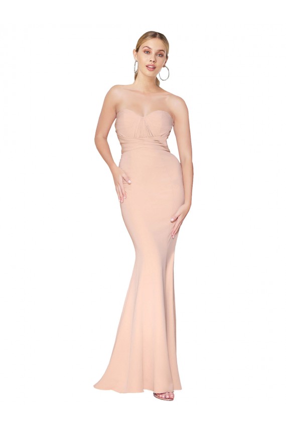 Sweetheart Shirred Neck Long Floor Length Formal Crepe Bridesmaid Dress / Prom Dress Melbourne