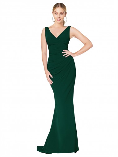 V-Neck Floor Length Long Formal Crepe Mermaid Bridesmaid Dress / Prom Dress Melbourne