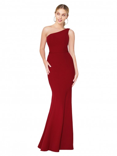 One Shoulder Long High Neck Sleeveless Mermaid Formal Crepe Bridesmaid Dress / Prom Dress Melbourne