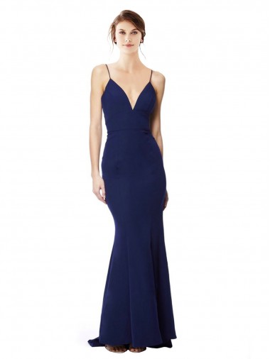 Deep V-Neck Spaghetti Straps Mermaid Formal Crepe Bridesmaid Dress / Prom Dress Melbourne