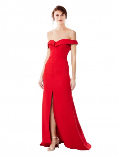 Shop Off the Shoulder Chapel Train Formal Crepe Bridesmaid Dress / Prom Dress with Thigh-High slit Melbourne