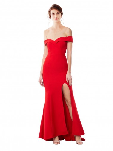 Shop Off the Shoulder Sweetheart Maxi Formal Crepe Bridesmaid Dress / Prom Dress With Thigh Split and Train Melbourne