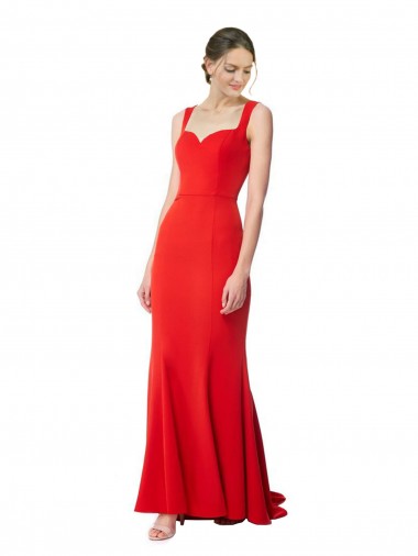 Shop Long Chapel Train Fishtail Maxi Formal Crepe Bridesmaid Dress / Prom Dress with Sweetheart Neckline Melbourne