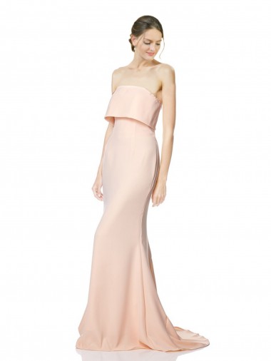Shop High Neck Strapless Long Formal Crepe Maxi Bridesmaid Dress / Prom Dress with Overlay Melbourne