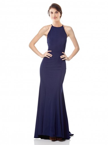Shop High Neck Fishtail Formal Crepe Bridesmaid Dress / Prom Dress with Open Back Detail Melbourne