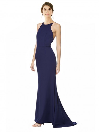 Shop Fishtail High Neck Maxi Formal Crepe Bridesmiad Dress with Strappy Back Detail Melbourne