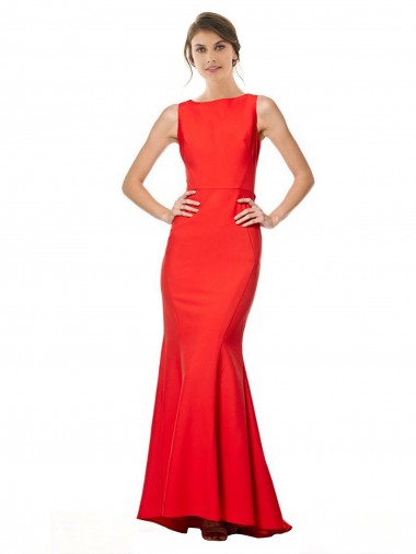 Shop High Neck Maxi Formal Crepe Bridesmiad Dress with Exaggerated Back Ruffle Melbourne