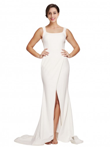 Shop Square Neck Long Sheath Sweep Train Crepe Bridesmaid Dress / Prom Dress  Melbourne