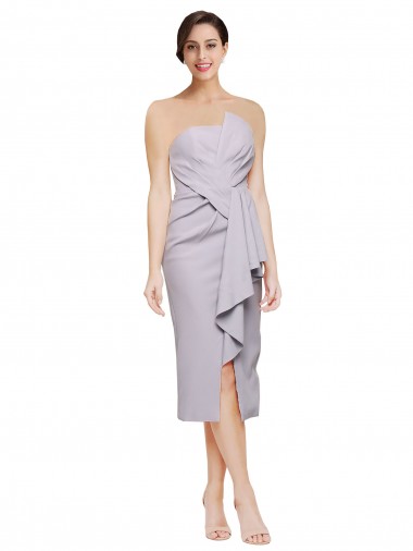 Shop Short Cocktail Length Strapless Formal Crepe Bridesmaid Dress / Prom Dress with Ruffles Melbourne