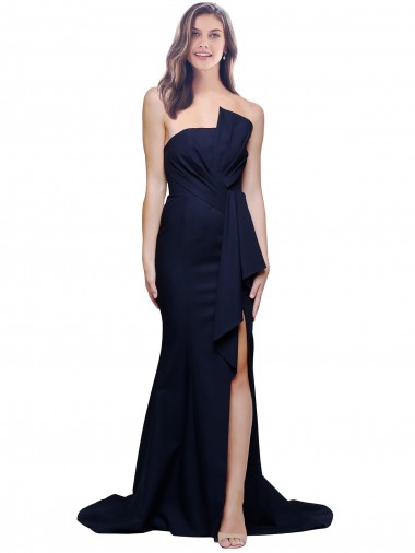 Long Strapless Sweep Train Low Back Crepe Bridesmaid Dress / Prom Dress Melbourne