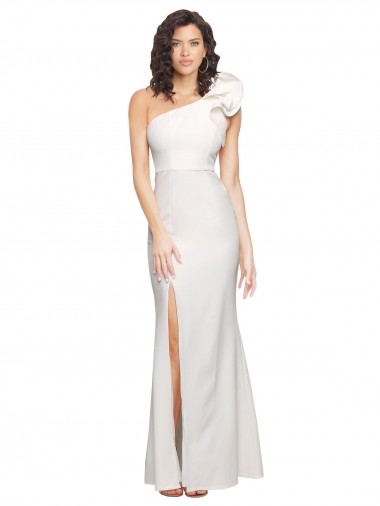 One Shoulder Long Full Length Formal Crepe Bridesmaid Dress / Prom Dress with Ruffles and Side Split Melbourne