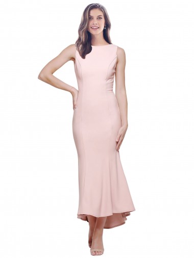 Shop High Neck Low V-Back Cocktail Midi Length Formal Crepe Bridesmaid Dress / Prom Dress Melbourne