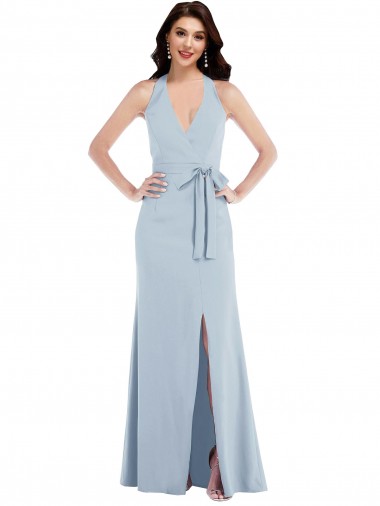 Open Back Halter Maxi Formal Crepe Bridesmaid Dress / Prom Dress with Draped Bow Melbourne