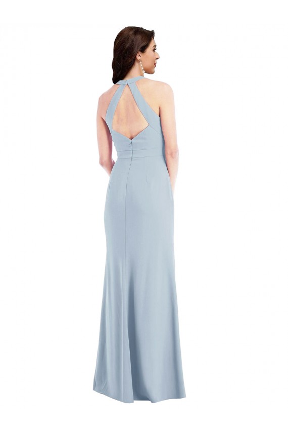 Open Back Halter Maxi Formal Crepe Bridesmaid Dress / Prom Dress with Draped Bow Melbourne