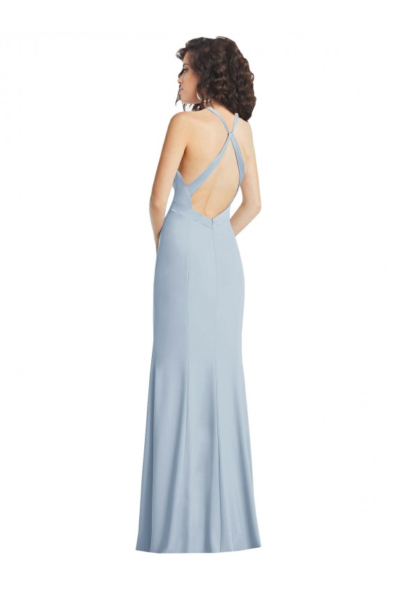 High Neck Halter Formal Crepe Bridesmaid Dress / Prom Dress with Twist Criss Cross Back Melbourne