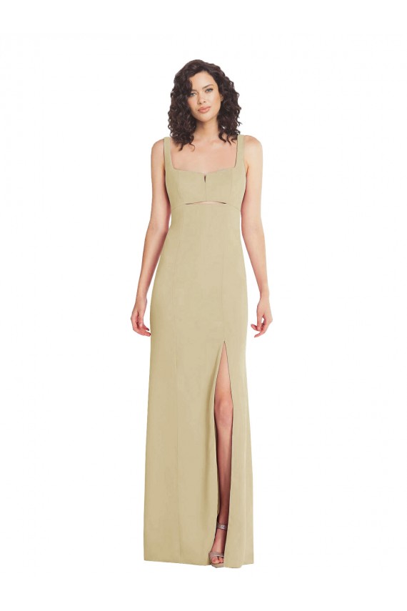 Wide Strap Slash Cutout Empire Formal Crepe Bridesmaid Dress / Prom Dress with Front Slit Melbourne
