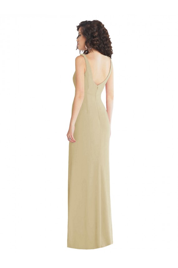 Wide Strap Slash Cutout Empire Formal Crepe Bridesmaid Dress / Prom Dress with Front Slit Melbourne
