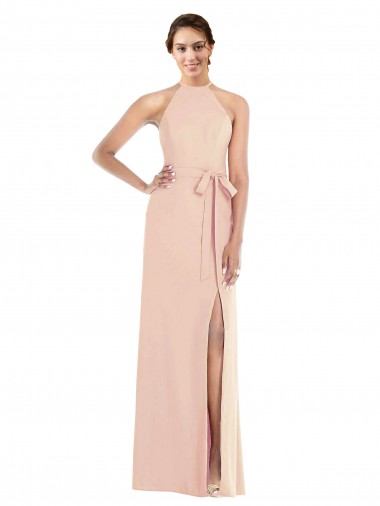 Shop Halter Criss Cross Cutout Back Maxi Formal Crepe Bridesmaid Dress / Prom Dress Melbourne