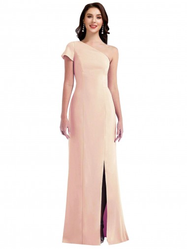 One Shoulder Cap Sleeves Trumpet Formal Crepe Bridesmaid Dress / Prom Dress with Front Slit Melbourne