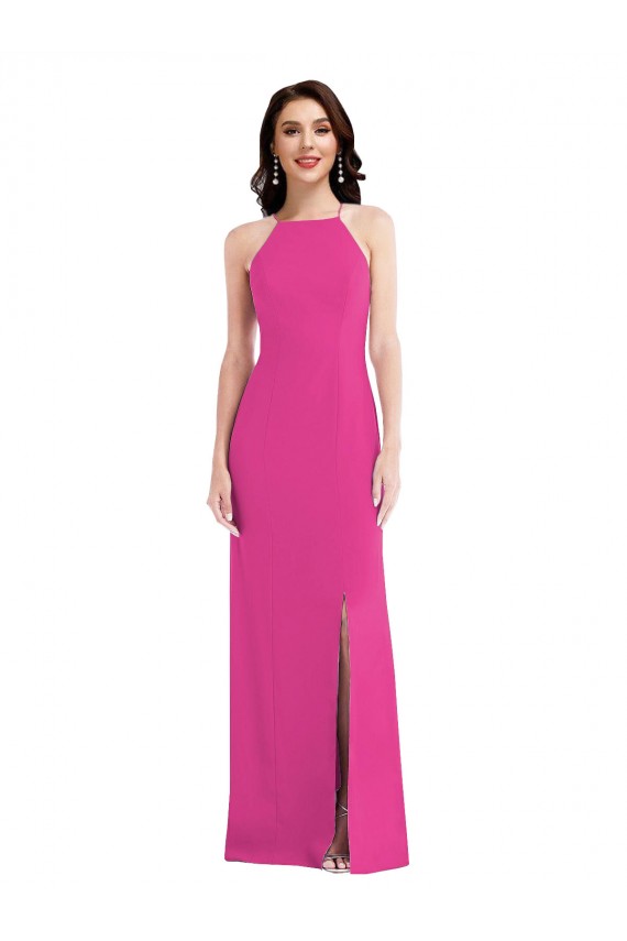Open Back High Neck Halter Trumpet Formal Crepe Bridesmaid Dress / Prom Dress Melbourne