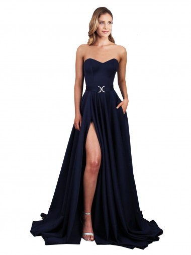 Sweetheart Neckline Low Back Long Formal Crepe Bridesmaid Dress / Prom Dress with High Leg Spit Melbourne