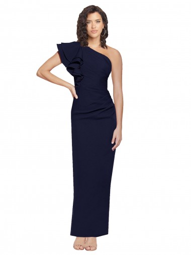 Shop Ruched Floor Length Long Formal Crepe Bridesmaid Dress / Prom Dress with Shoulder Ruffles Melbourne