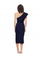 Ruched Midi Length Short Cocktail Formal Crepe Bridesmaid Dress / Prom Dress with Shoulder Ruffles