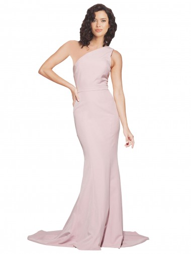 Long Sweep Train One Shoulder Crepe Bridesmaid Dress / Prom Dress with Side Leg Split Melbourne