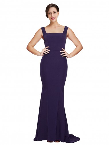 Shop Square Neck Long Sweep Train Crepe Bridesmaid Dress / Prom Dress with Thick Straps Melbourne