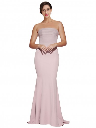 Shop Straight Neck Long Strapless Formal Crepe Bridesmaid Dress / Prom Dress with Soft Tulle Overlay and Small Train Melbourne