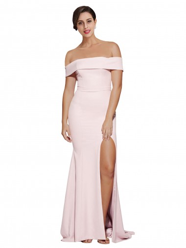 Shop Off Shoulder Long Formal Crepe Bridesmaid Dress / Prom Dress with Straight Neckline and Side Split Melbourne