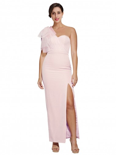 One Shoulder Tulle Overlay Sweetheart Neckline Long Formal Crepe Bridesmaid Drss with Thigh Split Melbourne
