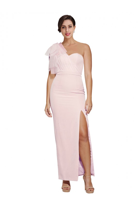 One Shoulder Tulle Overlay Sweetheart Neckline Long Formal Crepe Bridesmaid Drss with Thigh Split Melbourne