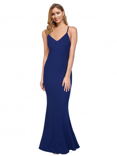 Shop Full Length V-Neckline Formal Crepe Bridesmaid Dress / Prom Dress with Thin Straps and Fulted Skirt Melbourne
