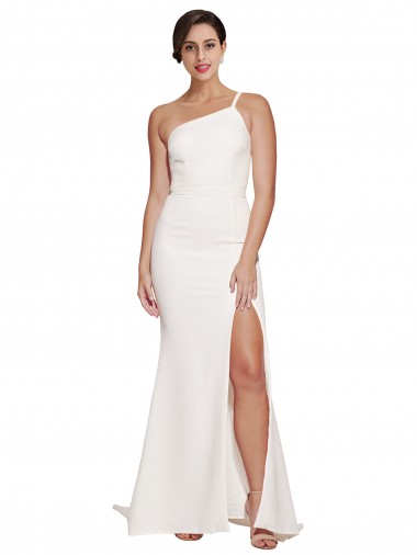 Long Sweep Train Crepe Bridesmaid Dress / Prom Dress with Side Split and One Strap Melbourne