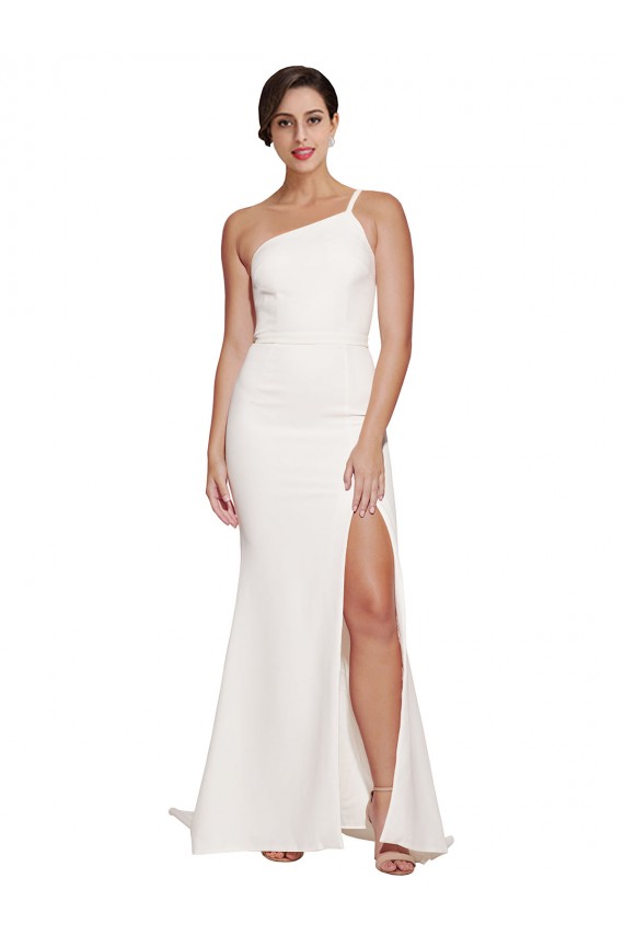 Long Sweep Train Crepe Bridesmaid Dress / Prom Dress with Side Split and One Strap Melbourne