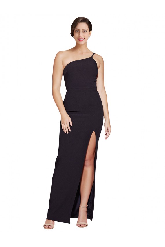 Long Floor Length Formal Crepe Bridesmaid Dress / Prom Dress with Side Split and One Strap Melbourne