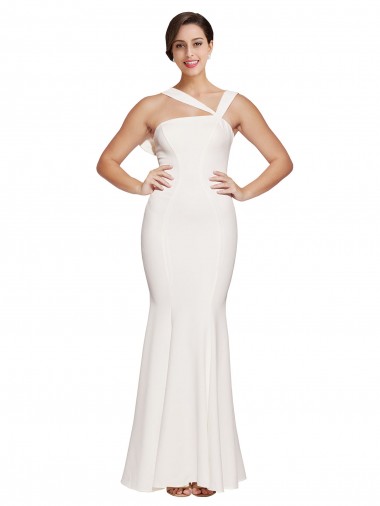 Shop Full Length Square Neck Formal Crepe Bridesmaid Dress / Prom Dress with Asymmetrical Straps and Bow Back Melbourne