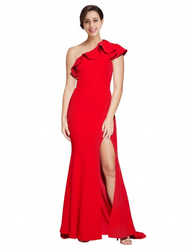 One Shoulder Long Sweep Train Crepe Bridesmaid Dress / Prom Dress with Thigh High Split Melbourne
